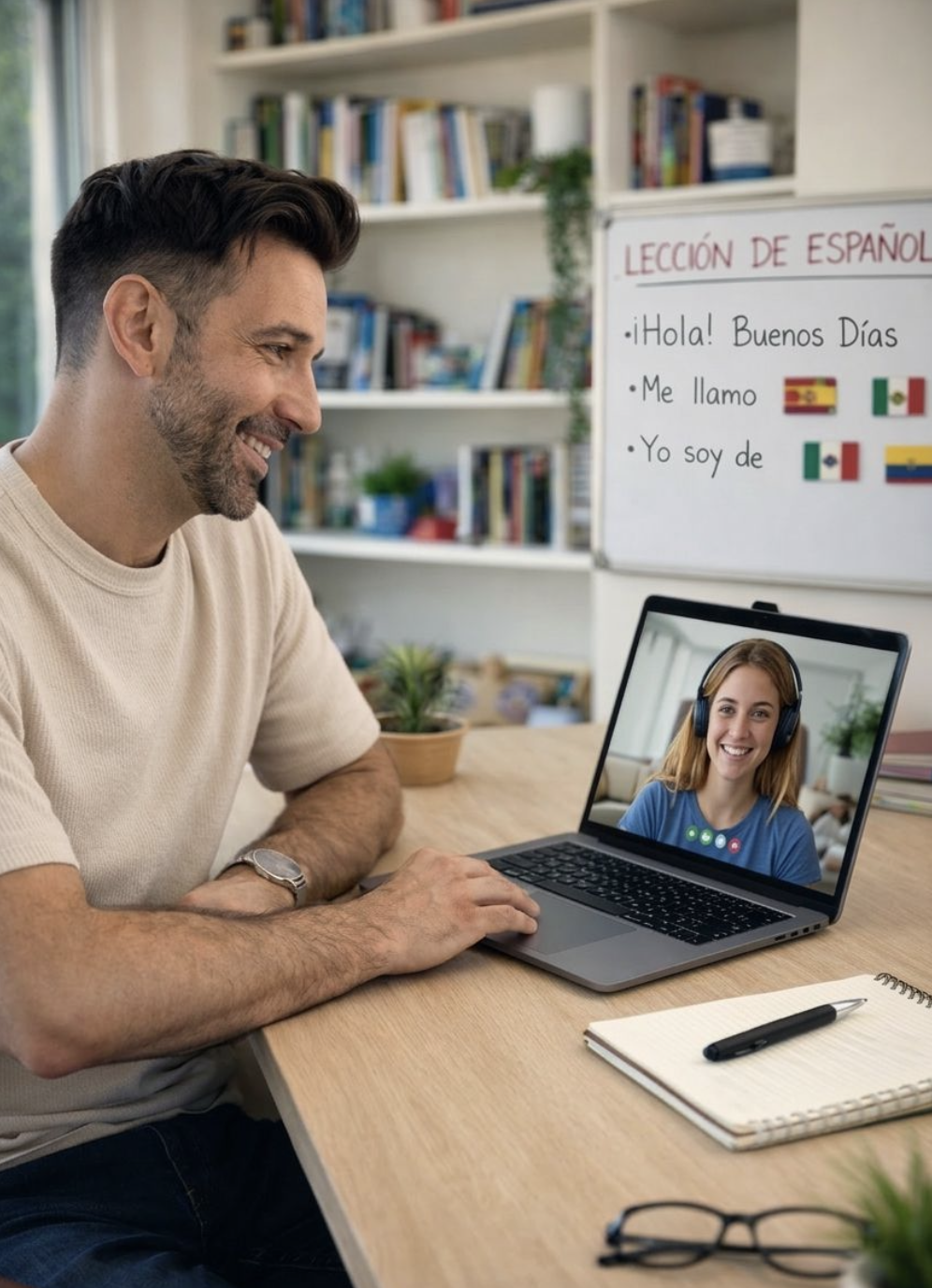 Online Spanish class with whiteboard and conversation practice